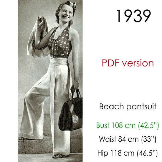 1939 Pant suit 108 cm (42.5") bust. PDF pattern.